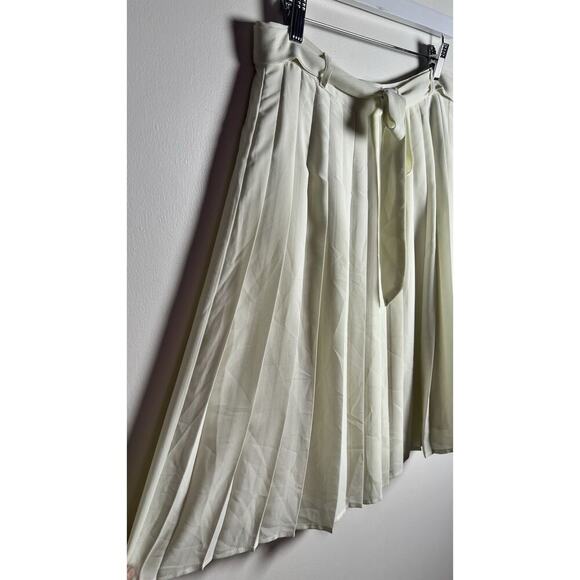 ModCloth Womens Large Cream Pleated Tie Waist Knee‎ Length Career Formal Skirt - Picture 4 of 9